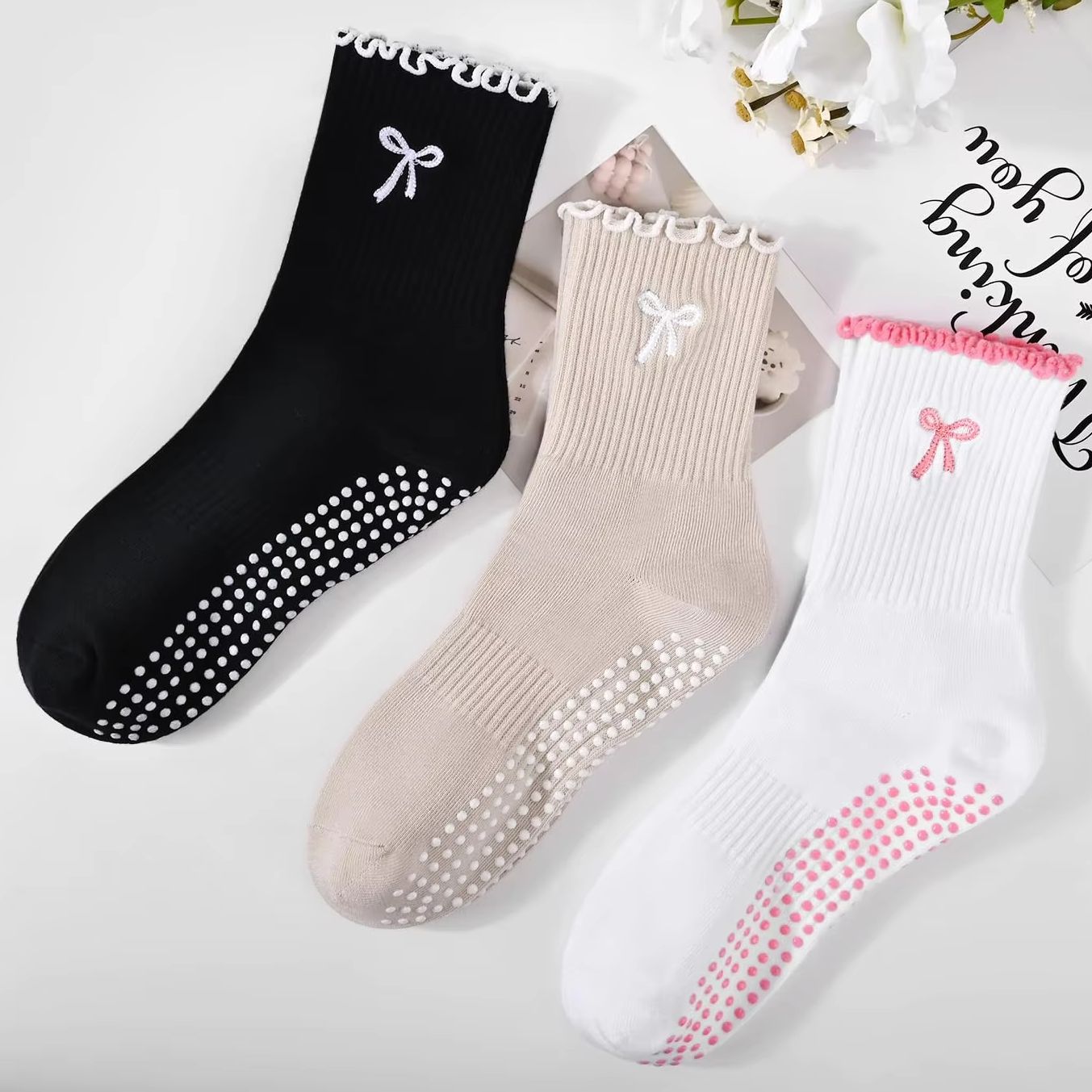3 Pairs of Anti-Slip Grip Pila - Medias Para Pilates Y Yoga ulasan dan harga