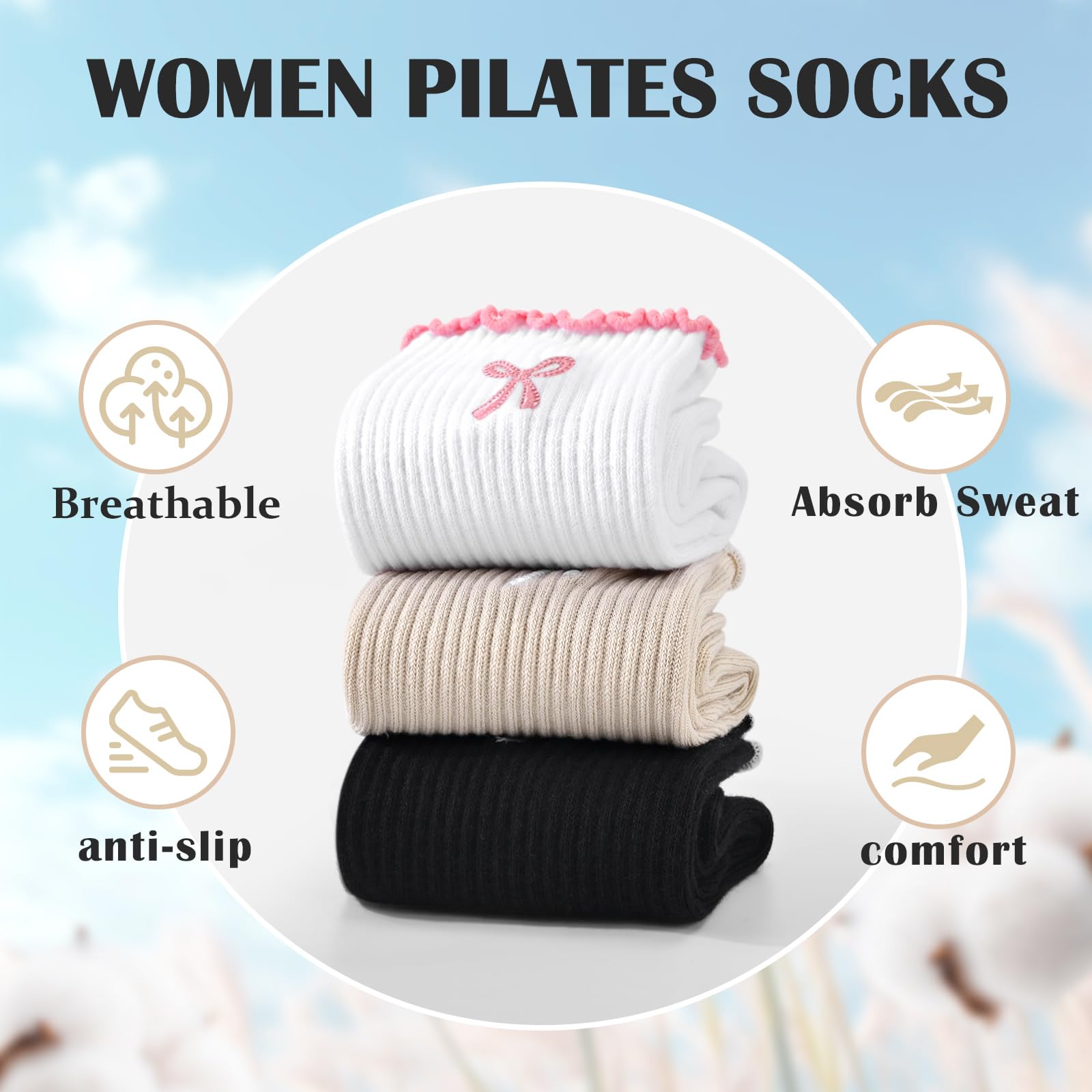 3 Pairs of Anti-Slip Grip Pila - Medias Para Pilates Y Yoga ulasan dan harga