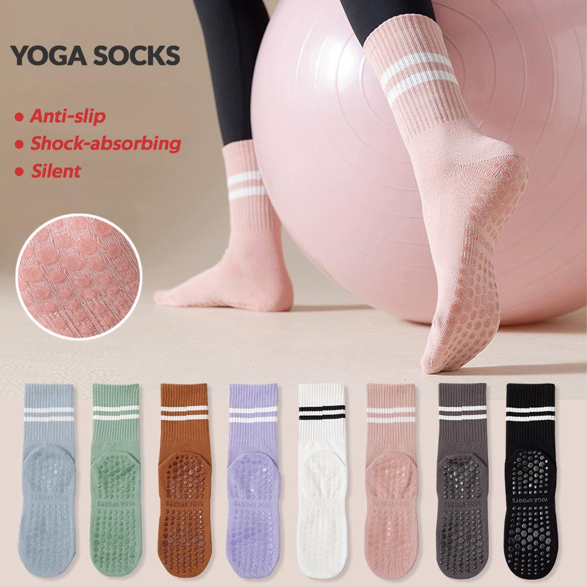3 Pairs Long Yoga Socks with G - Medias Para Pilates Y Yoga ulasan dan harga
